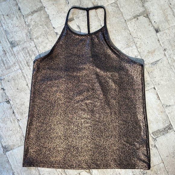 Fabletics, metallic bronze and black T back, active halter tank top. Size L - Picture 2 of 10